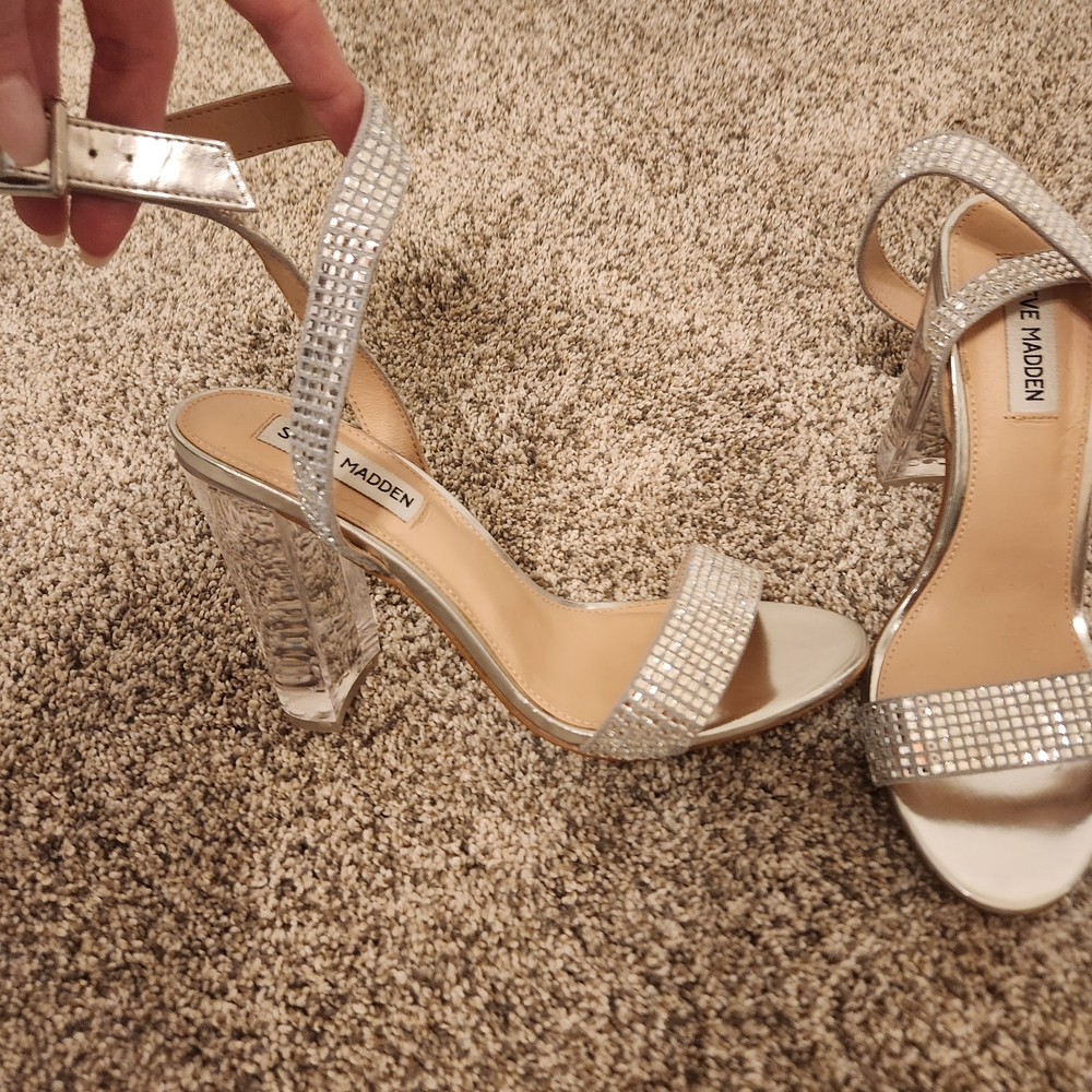 Steve Madden Silver Crystal Heeled Sandals